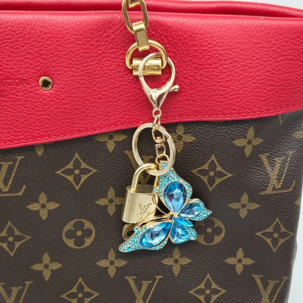 LV Authentic Gold Lock & Key 🔑 Luxury Bag Charm w/ Unbranded Butterfly Keychain